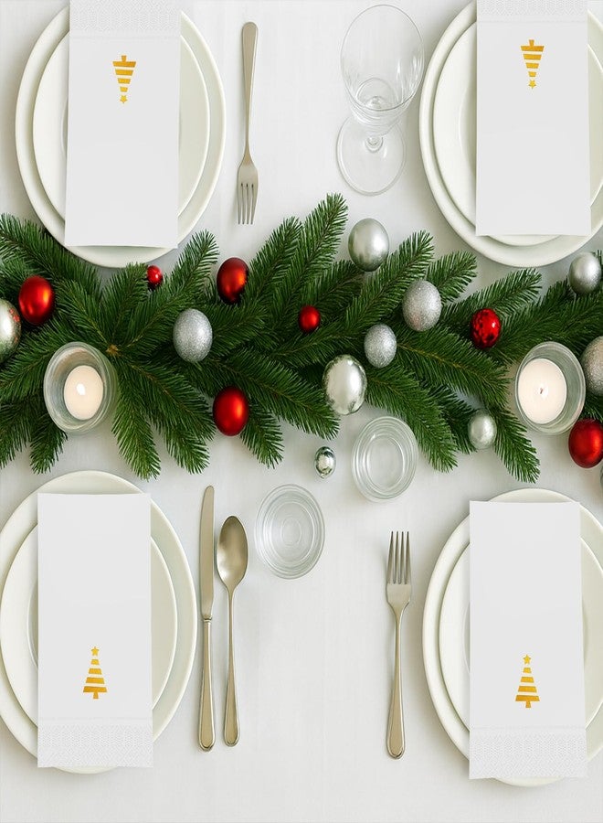 Tbsone Christmas Paper Napkins Disposable: Guest Dinner Hand Towels, Gold Foil Christmas Trees Design for Table Decor, Bathroom, Home, Kitchen, Holiday Cocktail Party (50 Pack) - Image 3